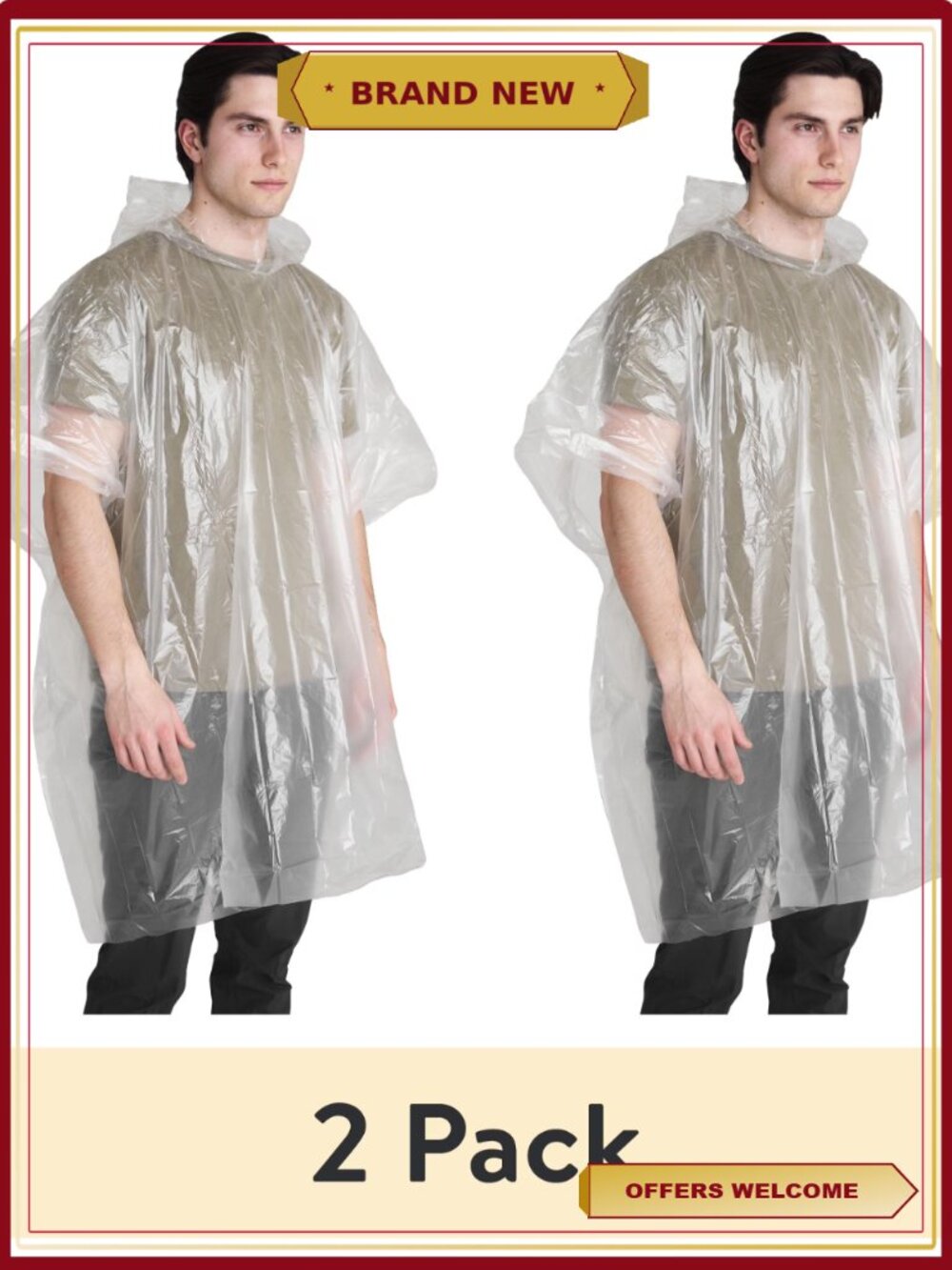 2 Pack Emergency Ponchos Reusable Lightweight Waterproof Hooded